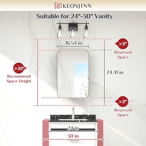 Keonjinn-16-x-24-Inch-Black-Medicine-Cabinets-for-Bathroom-with-Mirror-Stainless-Steel-Framed-Rounded-Rectangle-Adjustable-Shelves-Recessed-Small-Mirrored-Medicine-Cabinets-for-Bath-Modern-Farmhouse Keonjinn 16 x 24 Inch Black Medicine Cabinets for Bathroom with Mirror Stainless Steel Framed Rounded Rectangle Adjustable Shelves Recessed Small Mirrored Medicine Cabinets for Bath Modern Farmhouse