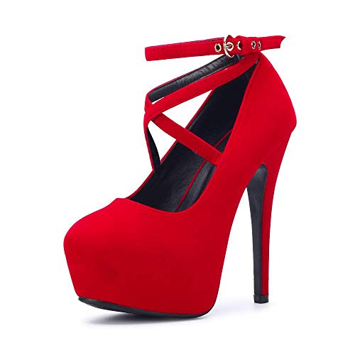 OCHENTA Women's Ankle Strap Platform Pump Party Dress High Heel #11 Red Tag 41 - US B(M) 9