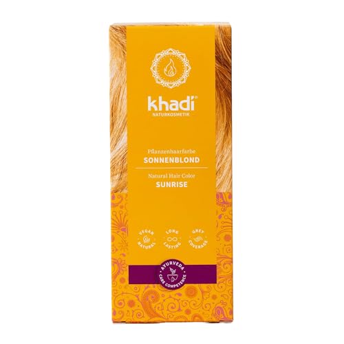 khadi SONNENBLOND Pflanzenhaarfarbe - Haarfarbe für glänzendes Honigblond bis zu sommerlichen Rotblond - 100% pflanzlich & natürlich - 100g