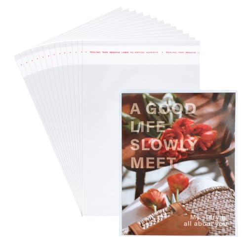 Miraclekoo 200Pcs 4-1/2 x 6-1/2 Inch Resealable Cello Cellophane Bags Clear Plastic Sleeves - Fit A4 Envelope 4X6 Cards Postcards Prints Photos Treats Cookie Candy