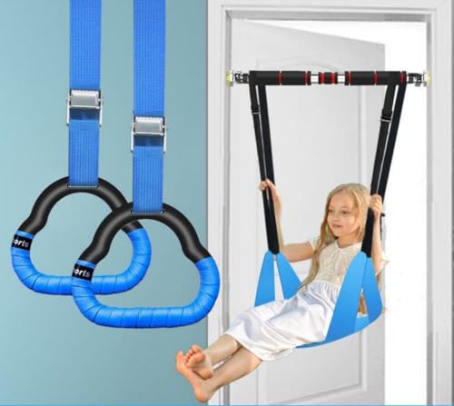 GDLPZM Gymnastics Ring Set, Children\'s Home Fitness Equipment, with Adjustable Buckle, Children\'s Adjustable Harness Strength Training Ring, Sports Training Pull Ring (Red)