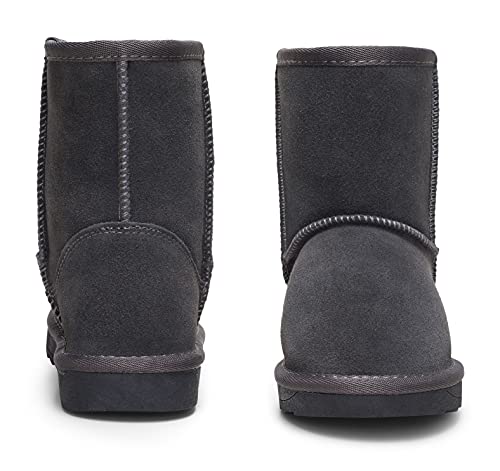 Vepose Boy's Girl's Snow Boots Grey Cow Suede Leather Warm Classic Booties For Little Kids Size 1(Ctx827 Grey 01) #TOP2