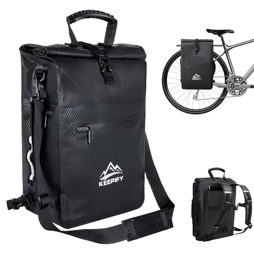 3 en 1 Alforjas para Bicicleta, 25L Mochila para Bicicleta Impermeable con Funda para Portátil, Alforjas para Portaequipajes&Bolso de Hombro&Mochilas - Ideal para Ciclismo/Viajar/Viajar al Trabajo