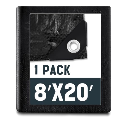 Image of 1 Pack 8 x 20 ft 5.5 Mil Tarps Heavy Duty Waterproof Tarp Multi Purpose Tent Cover for Home Boats Cars Camping Patio Furniture Roof Emergency Rain Protective Cover, Black