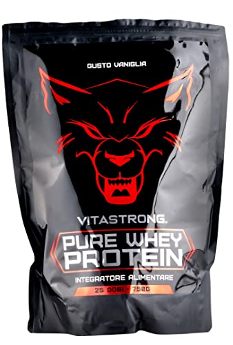 Protéine Whey 100% Pure Vitastrong | Isolat et Concentré de Protéines de Lactosérum | Haute solubilité, Made in Italy | Pour des Muscles Plus Forts (Vanille) Cover