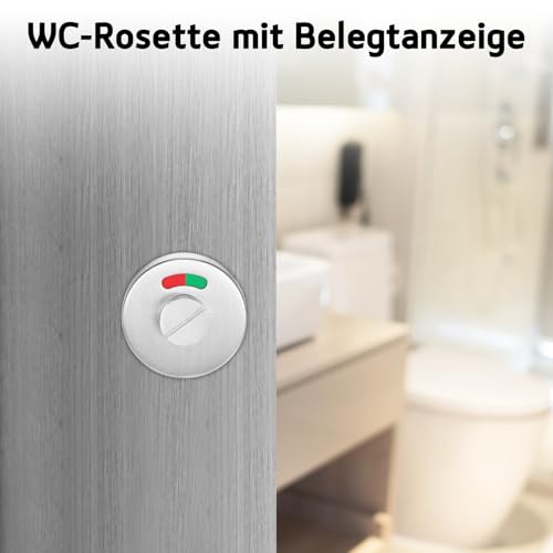 Zocipro WC Rosette mit Belegtanzeige, Badezimmer Schloss mit Drehknopf, WC Schloss Drehriegel, Edelstahl Rosetten Set für Bad & WC, Zubehör für Toilettentüren mit Rot und Grün Besetzt-Anzeige
