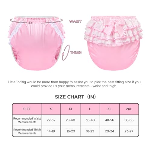 Image of Littleforbig Washable Reusable Waterproof Ruffled Lace Bow Pretty in Pink Satin Over Adult Diaper Cover XXL