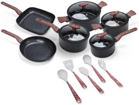 Jogo de Panelas Premium com Revestimento em Mármore Antiaderente ...