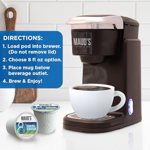 Image of Maud's Sumatra Coffee Pods, 24 ct, Dark Roast Coffee in Recyclable Single Serve Pods - 100% Arabica Coffee, Compatible with Keurig K Cups Maker