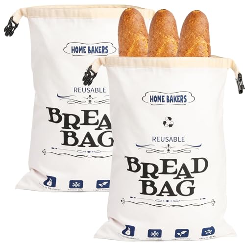 ZEAYEA 2 Pack Reusable Bread Storage Bags, Fresh Keeping Waterproof Bread Container with Double Lining for Large Loaf, Baguette, Food, Gift Giving, 42 x 30.5 cm
