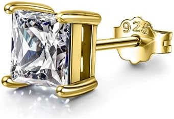 HIGHSPARK 925 Silver Men's Square Solitaire Stud Earring | 92.5 Sterling Silver and Diamond like Brilliance Sparkling Zirconia | Single Stud for Men | Lovely Gift