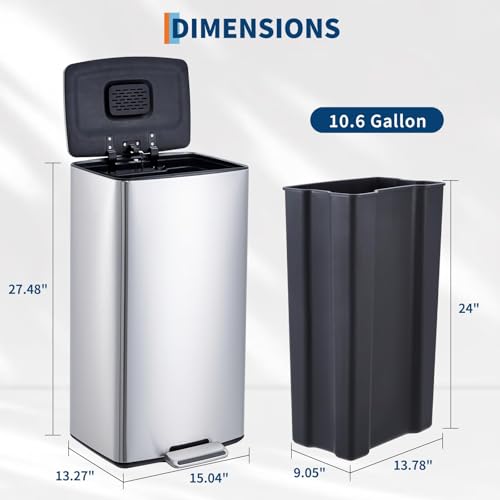 Caneca de basura rectangular resistente 40L con tapa suave miniatura 3