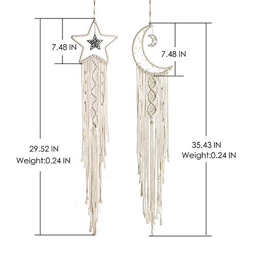 Star Moon Dream Catchers - Bohemian Macrame Dreamcatcher for Bedroom, Handmade Woven Wall Hanging for Home Decor Art Ornament Craft Gift (Hung Moon Star) - Thumbnail 6