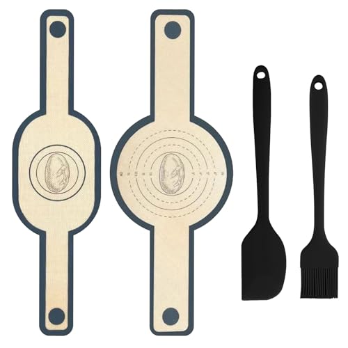 GVSS Lot de 2 Élingues à Pain en Silicone, Tapis de Cuisson Pain du Pain Rond et Ovale,avec Grattoirs et Brosses à Huile,Tapis de Boulanger Cuisson pour Pain Réutilisables avec Longues Poignées