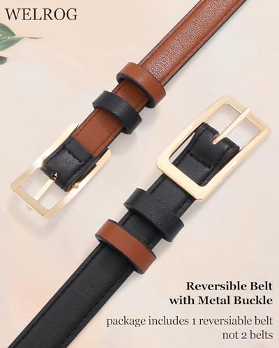 WELROG Skinny Reversible Leather Belt - Women Thin Belt for Dresses Jeans Pants with Gold Buckle3