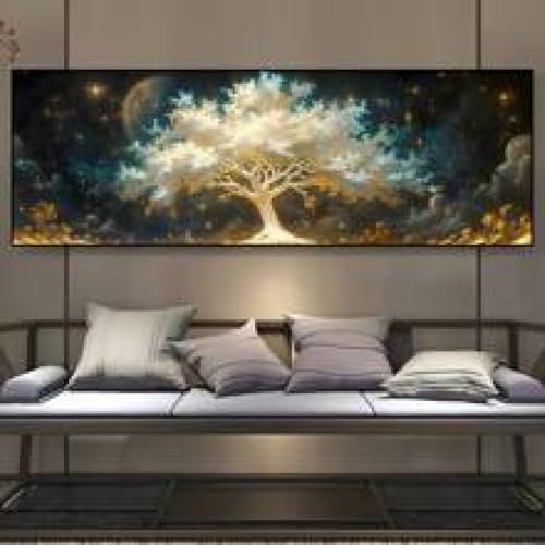Peinture art décor arbre de vie grand format toile moderne avec cadre