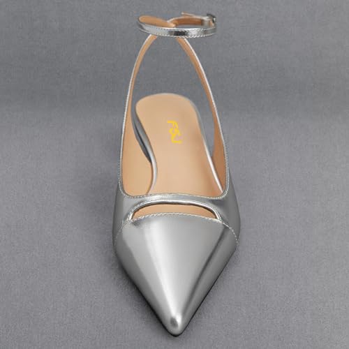 FSJ Women Kitten Low Heel Ankle Strap Pumps Closed Pointed Toe Slingback Flat Sandal Elegant Working Office Party Wedding Dress Shoes Size 4-16 US3