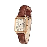 BESTKANG レザーストラップウォッチ レディース エレガント 上品 レディースウォッチ ヴィンテージ 長方形 レディース クォーツ腕時計, ブラウンゴールド。, ヴィンテージ。