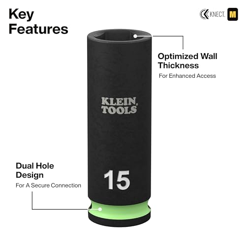 Image of Klein Tools 65148HD KNECT Deep-Well and Shallow Impact Socket Set, 3 /8-Inch Drive, SAE and Metric, 44-Piece Tool Set, Impact Driver, Swivel Adapter, Wrench Extensions, Removable Socket Organizer