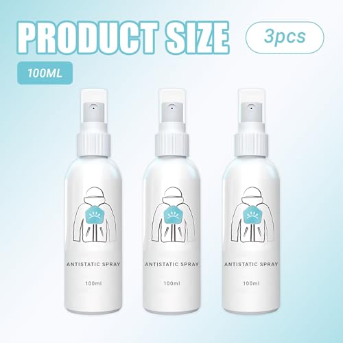 3 Flaschen Antistatik Spray Kleidung, Multifunktional Antistatik Spray, Lang Anhaltende Antistatische Eigenschaften, Glättet Falten, für Kleidung, Textilien, Möbel und Automobile