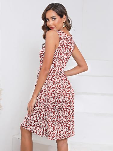Image of Heymoments Women's Summer Dresses Sleeveless Casual Fashion Loose Swing Button Down Beach Dress with Pockets