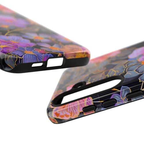Coque Samsung S24 Plus fleurs coque rigide noire chic tendance