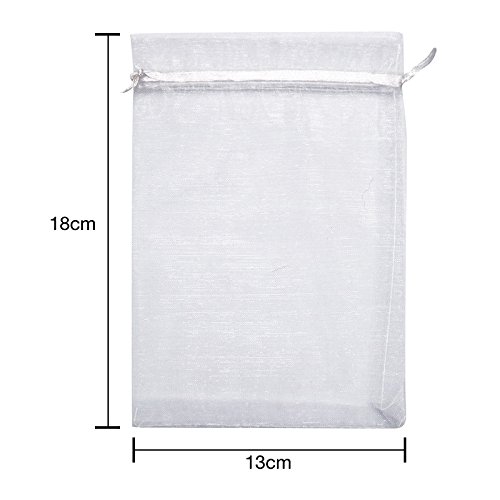 jijAcraft Groß Organzasäckchen 13× 18CM, Weiß Organza Beutel Hochzeit, 100 Stück Organzasäckchen Geschenk, Organza Schmuckbeutel mit Kordelzug für Süßigkeiten, Geschenk