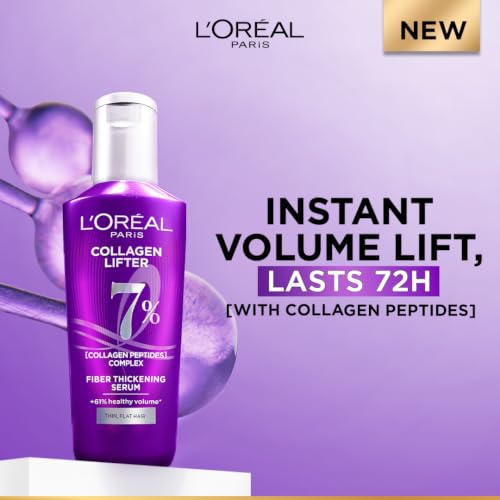 Image of L'Oreal Paris Collagen Lifter Hair Thickening Serum with 7% Collagen Peptides for thin, flat hair | 72H lightweight volume & Frizz free hair, 40ml