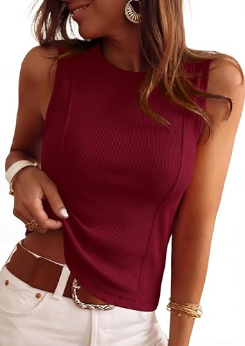Image of PRETTYGARDEN Women's Summer Sleeveless Ribbed Tank Tops