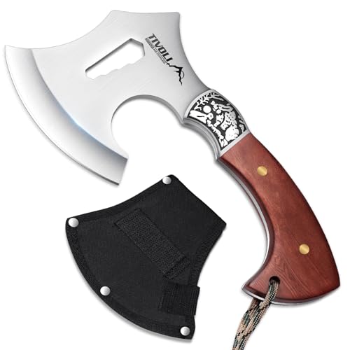 TIVOLI 8.86' Camping Axe, Survival Hatchet with Hex Wrench Slots, High Carbon Steel Blade Outdoor Bushcraft Axe with Nylon Sheath, Ergonomic Wood Grip Camping Gear for Hiking, Chopping, Hunting