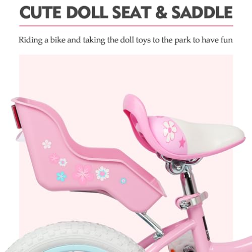 Image of Glerc Petal Girls Bike 12-18 Inch for Ages 2-9, Kids Bike with Training Wheels, Basket & Streamers, Princess Style Kids Bicycle, for Girls