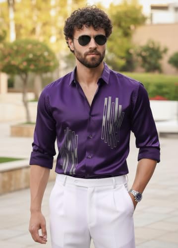 Image of IndoPrimo Men's Stylish Satin Shirt for Party and Casual Wear - Exclusive Designer Full Sleeve Shirt for Men - Pilar