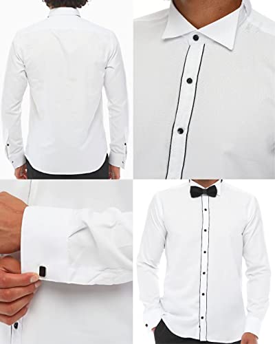 Mens Wing Collar Shirt Tuxedo White Black Piping Double Cuff Dinner Classic3