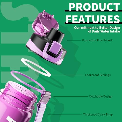 Water Bottle, 32 oz Motivational Water Bottles with Time Marker-Tritan & BPA Free, Sports Water Bottle with Time to Drink & Strap, Wide Mouth, Leakproof -Gift for Christmas Gym Fitness & Outdoor3