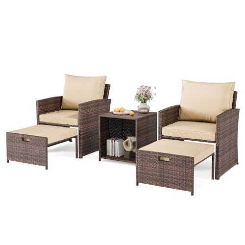 FinerFurnis 5-Piece High Back Patio Conversation Set with 2...