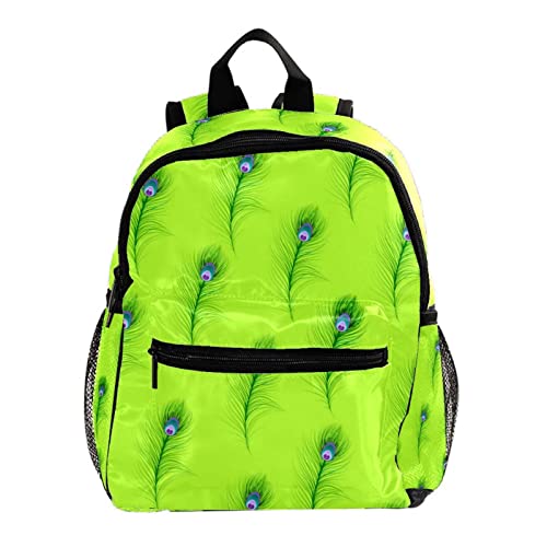 Sac à dos pour garçons et filles vert clair à motifs plumes 30 cm pour école maternelle