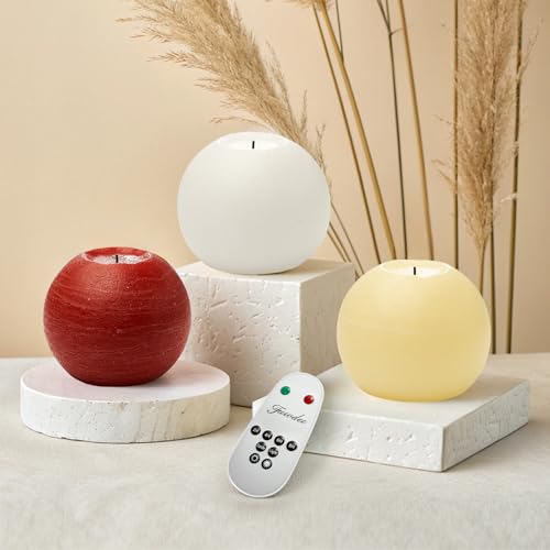 Image of Flameless Candles with Remote & Timer,4 inch H LED Battery Operated Round Candle 2 Pack,Real Wax Christmas Candle Lights Flickering for Christmas Gift Wedding Home Decor (Red)