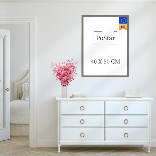 PoStar - Bilderrahmen 40x50 cm Foto-Rahmen aus Holz mit Bruchsicherem Plexi-Glas - Rahmen für Fotos, Poster und Diplome - Bilderrahmen 40x50 cm - Beige-Grau