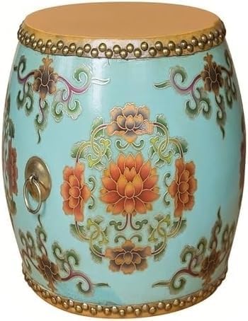 ELEFOCUS Chinese Garden Stool Glazed Hand-Painted Drum Stool Decorative Garden Stools Chinoiserie Decorative(Blue 3)