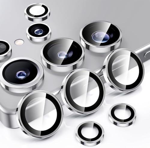Image of Camera Lens Protector Ring Compatible with Samsung Galaxy S25 Ultra - 9H Tempered Glass, HD Clear, Anti-Scratch, Anti-Drop Metal Camera Guard, Diamond Design Lens Cover Titanium Silver