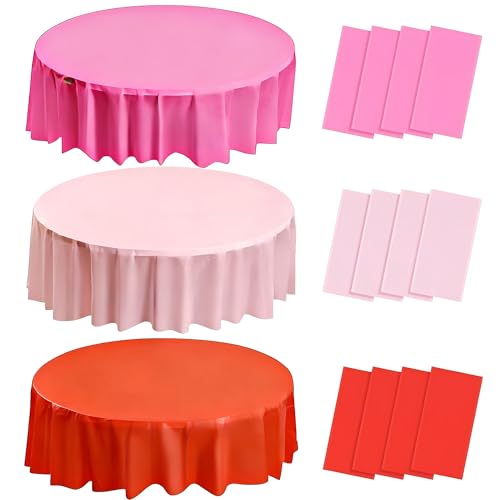 MEILINJIAN 12Pcs Valentines Day Tablecloth Plastic,Disposable Red Pink Table Cloth Round Table Covers for Galentines Valentine's Day Baby Shower Party Decoration,84Inch by MEILINJIAN - Used condition - US$13.53