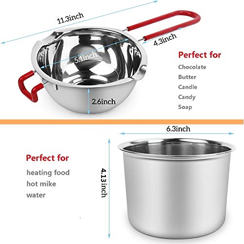 Stainless Steel Double Boiler Pot,3 Cup Capacity Metal Melting Pot with Heat Resistant Handle,600ml Steel Universal Insert Melting Pan for Chocolate,Butter,Candle,Candy and Soap - Thumbnail 3