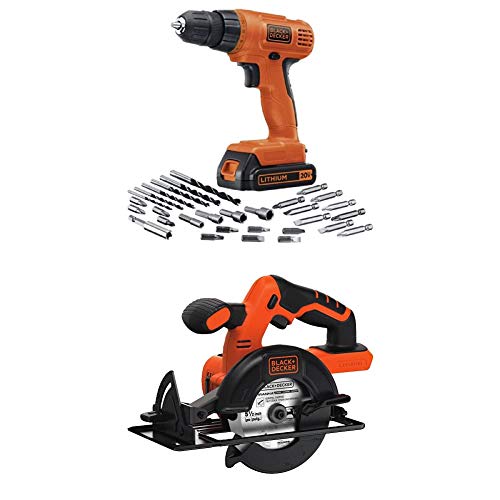 BLACK+DECKER BDCCS20B 20-volt Max Circular Saw Bare Tool, 5-1/2-Inch with BLACK+DECKER LD120VA 20-Volt Max Lithium Drill/Driver with 30 Accessories