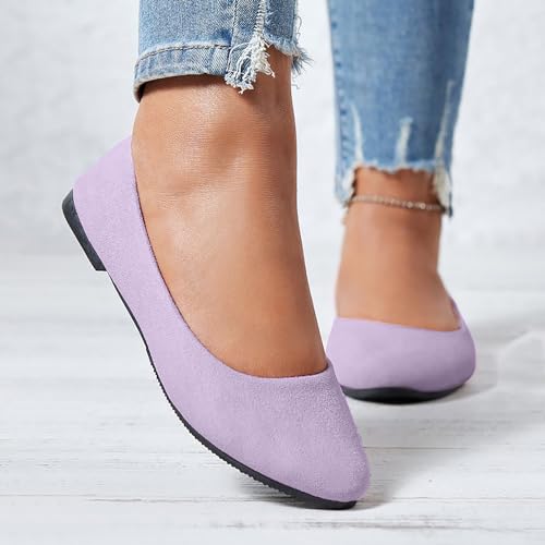 Women's Low Wedge Ballet Shoe Round Toe Suede Slip on Flats Soft-soled Solid Comfy Sandals Ballerina Shoes for Summer2