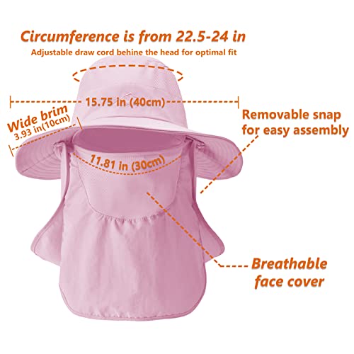 Upf 50+ Sun Fishing Hat For Men Women Wide Brim Hat With Detachable Face Cover & Neck Flap Pink #TOP2
