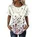 Women Short Sleeve Dressy Casual Loose Silk Shirts Printed Fashion Satin Blouse Summer Round Neck Business Tops
