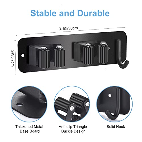 Kozci 2 Pack Broom Holder Wall Mount, Anti-Slip Mop Holder Broom Organizer Wall Mount Self Adhesive Stainless Steel Tool Storage Rack Broom Hanger For Kitchen Garden Garage (2 Racks 1 Hook) #TOP2