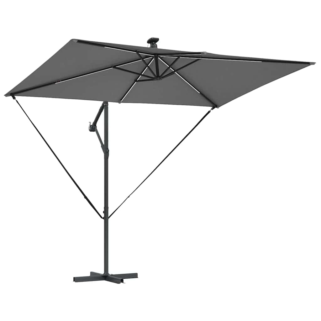Sonnenschirm mit LED-Lichtleisten Anthrazit freischwingend 294 x 200 x 270 cm aus Polyester Aluminium wetterfest klappbar neigbar mit Solarlicht für Garten Balkon Terrasse