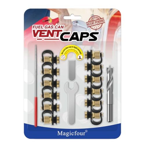 Magicfour Gas Can Vent Cap, 12 Pack Fuel Gas Vent Kit Replacement Vent Plug for Gas Fuel Water Can Jug to Allow Faster Flowing, No Wire Pull Needed by Magicfour - Used condition - US$18.32