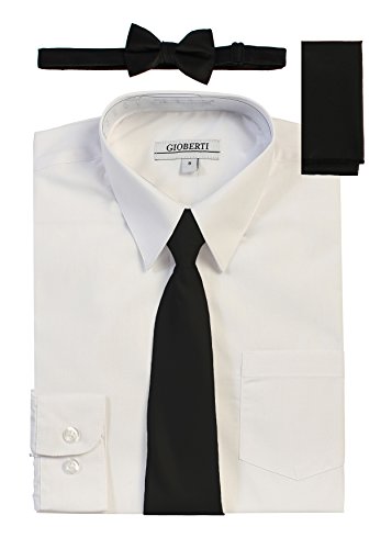 Image of Gioberti Boy's Long Sleeve Dress Shirt + Solid Tie, Bow Tie, and Hanky